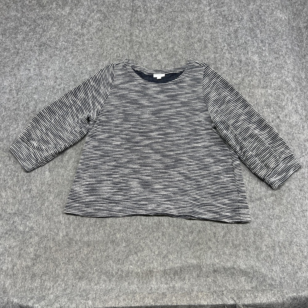 J Jill Sweater Womens Petite Large Blue Stripe Knit Crewneck Pullover Top Preppy